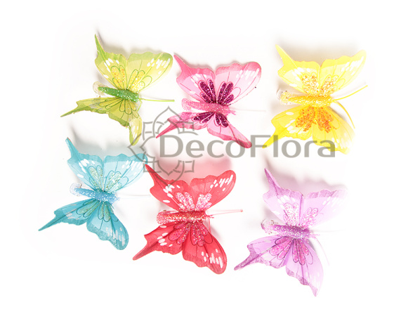 Бабочка 18см на прищепке микс с блеском (12 штук)